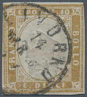 Italien - Altitalienische Staaten: Sardinien: 1862, 10c. Olive-bistre With Inverted Centre (embossin - Sardinië
