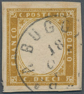 Italien - Altitalienische Staaten: Sardinien: 1862, 10c. Yellow-olive, Bright Colour, Good Margins A - Sardinia