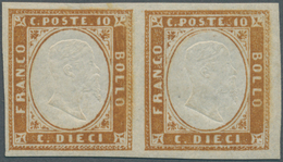 Italien - Altitalienische Staaten: Sardinien: 1862, 10 C Reddish Orange, Horizontal Pair, Full To Br - Sardinia