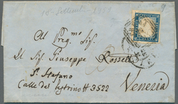 Italien - Altitalienische Staaten: Sardinien: 1859, 20 C Dark Blue, Full Margins, Tied By Barred Cir - Sardinië