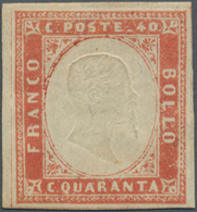 Italien - Altitalienische Staaten: Sardinien: 1855, 40 C Dull Vermilion, Full Margins, With Addition - Sardinië