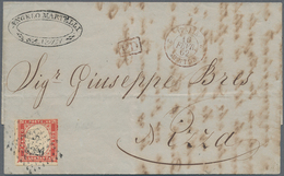 Italien - Altitalienische Staaten: Sardinien: 1861, 40 C Red Vermilion, Three Margins, Slightly Cut - Sardinië