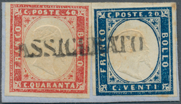 Italien - Altitalienische Staaten: Sardinien: 1855, 20c. Blue And 40c. Red, Fresh Colours, Mainly Fu - Sardinië