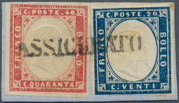 Italien - Altitalienische Staaten: Sardinien: 1855, 20c. Blue And 40c. Red, Fresh Colours, Mainly Fu - Sardinia