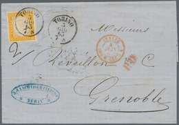 Italien - Altitalienische Staaten: Sardinien: 1863: 80 Centesimi Yellow, Single Franking On Letter T - Sardegna