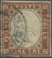 Italien - Altitalienische Staaten: Sardinien: 1861, 3 Lire, Bright Copper, Full Margins, Tear At Lef - Sardinië