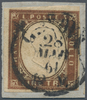 Italien - Altitalienische Staaten: Sardinien: 1861, 3 Lira, Bright Copper, Cancelled With Cds Genoa - Sardinië