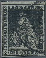 Italien - Altitalienische Staaten: Toscana: 1851, 1qu. Black On Grey, Fresh Colour, Left Margin Adde - Tuscany