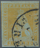 Italien - Altitalienische Staaten: Toscana: 1851, 1so. Yellow On Bluish, Touched At Right Otherwise - Toscane