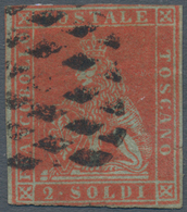 Italien - Altitalienische Staaten: Toscana: 1852, 2 Soldi, Scarlet On Blue, Canceled With Mute Rhomb - Toscane