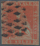 Italien - Altitalienische Staaten: Toscana: 1852, 2 Soldi, Scarlet On Blue, Canceled With Mute Rhomb - Toscana