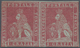 Italien - Altitalienische Staaten: Toscana: 1851, 1cr. Carmine On Greyish Paper, Horiz. Pair (faint - Toscana