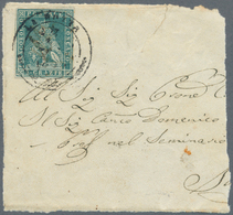 Italien - Altitalienische Staaten: Toscana: 1851. LA ROTTA. 2 Crazie Blue On Gray, On Large Piece Of - Toscane