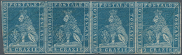 Italien - Altitalienische Staaten: Toscana: 1851, 2cr. Blue On Grey Paper, Horizontal Strip Of Four, - Toscane