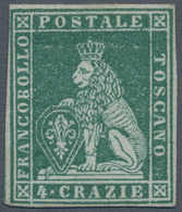 Italien - Altitalienische Staaten: Toscana: 1851, 4 Crazie Green On Gray, Mint With Original Gum; Wi - Toscane