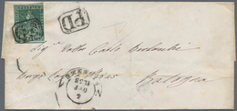 Italien - Altitalienische Staaten: Toscana: 1851, 4 Cr Green On Grey, Three Margins, Right Side Touc - Tuscany