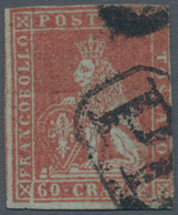 Italien - Altitalienische Staaten: Toscana: 1851: 60 Crazie Dark Scarlet On Grey, Cancelled With Fra - Toscana