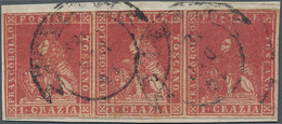 Italien - Altitalienische Staaten: Toscana: 1857, 1 Cr Carmine, Horizontal Strip Of Three, Intense C - Toscane