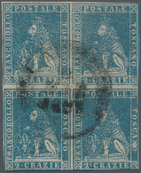 Italien - Altitalienische Staaten: Toscana: 1857, 2 Crazie Gray Blue On White Paper, Block Of Four, - Toscane