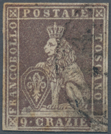 Italien - Altitalienische Staaten: Toscana: 1859, 9 Crazie Lilac Brown On White Paper With "wavy Lin - Toscana