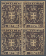 Italien - Altitalienische Staaten: Toscana: 1860, Provisorial Government, 1 Cent Violet Brown, Block - Toscane