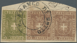 Italien - Altitalienische Staaten: Toscana: 1860, 1c. Brownish Lilac Horizontal Pair And Single Copy - Toscane