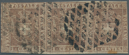 Italien - Altitalienische Staaten: Toscana: 1860, 1 Ct Brown Lilac, Horizontal Strip Of 3, Right Mar - Toscane