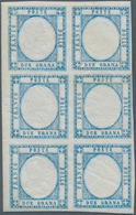 Italien: 1861, Neapolitan Province, 2gr. Blue, Block Of Six Showing Variety "all Three Stamps On The - Ongebruikt