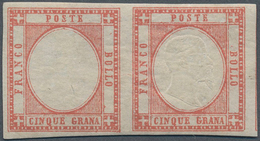 Italien: 1861, Neapolitan Province, 5gr. Rose Carmine, Horizontal Pair, Fresh Colour And Good Margin - Nuovi