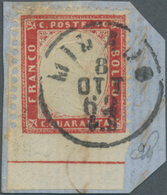 Italien: 1862, 40c. Carmine, Fresh Colour And Well Perforated, Bottom Marginal Copy (=imperf. At Bas - Neufs