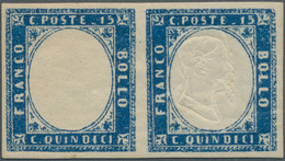 Italien: 1863, 15 C Blue, Horizontal Pair, Full Margins, Left Stamp Without Impression And Right Sta - Ongebruikt