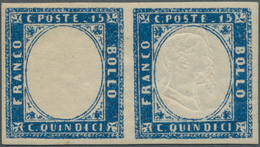 Italien: 1863, 15 C Blue, Horizontal Pair, Full Margins, Left Stamp Without Impression And Right Sta - Nuovi