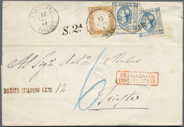 Italien: 1863, 2 X 15 C Blue, Type II, Each Touched To Full Margins, Together With Sardinia 10 C Bis - Ongebruikt