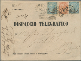 Italien: 1865, Registered Telegram Envelope Franked With 20 Ct. On 15 Ct. (2) And 10 Ct. Brownorange - Ongebruikt