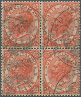 Italien: 1863, 2l. Orange, BLOCK OF FOUR Oblit. By COSENZA Post Office Seal, Bright Colour And Well - Ongebruikt