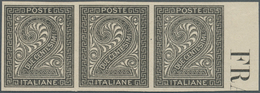 Italien: 1863, 2 C Numerals, Imperforated Color Proof In Black, Ungummed, Horizontal Strip Of 3 From - Ongebruikt