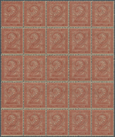 Italien: 1866, 2c. Red-brown, Turin Printing, 29 U/m Stamps (block Of Four And Block Of 25), Natural - Ongebruikt