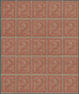 Italien: 1866, 2c. Red-brown, Turin Printing, 29 U/m Stamps (block Of Four And Block Of 25), Natural - Mint/hinged