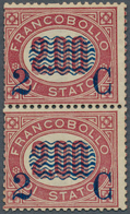 Italien: 1878, Overprinted Issue Vertical Pair 2c./2 L. Violet Red, Mint Hinged, Fine And Fresh, Mic - Ongebruikt