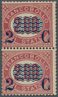 Italien: 1878, Overprinted Issue Vertical Pair 2c./2 L. Violet Red, Mint Hinged, Fine And Fresh, Mic - Mint/hinged