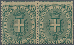 Italien: 1889, Coat Of Arms 5c. Dark-green Horiz. Pair, Unused With Original Gum But Some Toning And - Ongebruikt