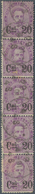 Italien: 1890, 20c. On 50c. Violet, Vertical Strip Of Five Commercially Used, Some Imperfections-rou - Nuovi