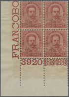 Italien: 1896, 10c. Carmine, Marginal Block Of Four From The Lower Left Corner Of The Sheet With She - Nuovi