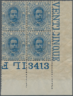 Italien: 1893, 25c. Blue, Marginal Block Of Four From The Lower Right Corner Of The Sheet With Sheet - Ongebruikt