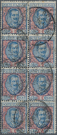 Italien: 1901, 5l. Blue/rose, Block Of Eight Commercially Used, Some Faults. Sass. 220,- €++ (two Us - Mint/hinged