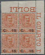 Italien: 1905, Vittorio Emanuele III., 15 C. Overprint On 20 Ct. Brown (serie Floreale), MNH In Bloq - Ongebruikt