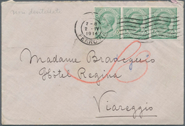 Italien: 1906 5 C. Green Unperforated, Strip Of Three On Letter Tied By Machine Cancel ROMA FERROVIA - Ongebruikt