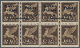 Italien: 1945, C.L.N. MASSA CARRARA Local Issue, 5 Lire On 50 C Brown Airmail Stamp, 12 Blocks Of Fo - Nuovi