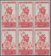 Italien: 1954, 25l. Red "Carlo Collodi/Pinocchio" Showing Variety "White Background", Block Of Six S - Ungebraucht