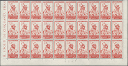 Italien: 1954, 25l. Red "Carlo Collodi/Pinocchio" Showing Variety "White Background", Marginal Block - Nuovi